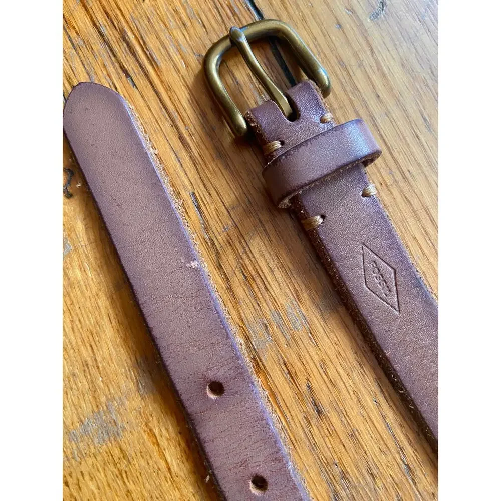 FOSSIL Distressed Skinny Tan Leather Studded Belt Womens sz XS